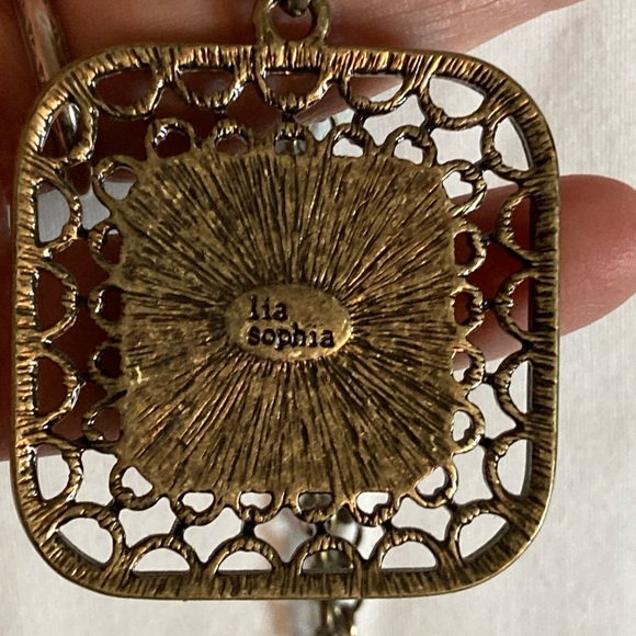 Lia Sophia Long adjustable chain, Square pendant,Large faceted Stone,Rhinestones - Picture 3 of 9